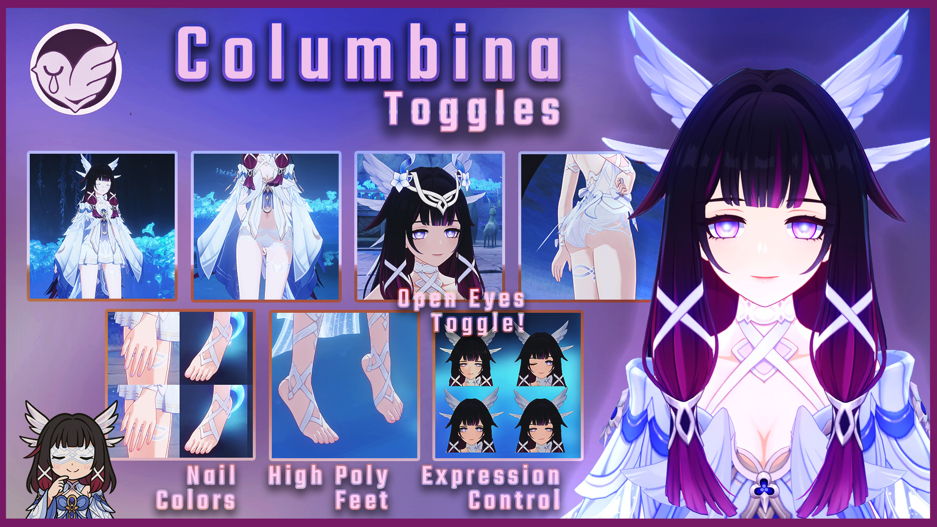 Columbina Toggles - Open Eyes & High Poly Feet